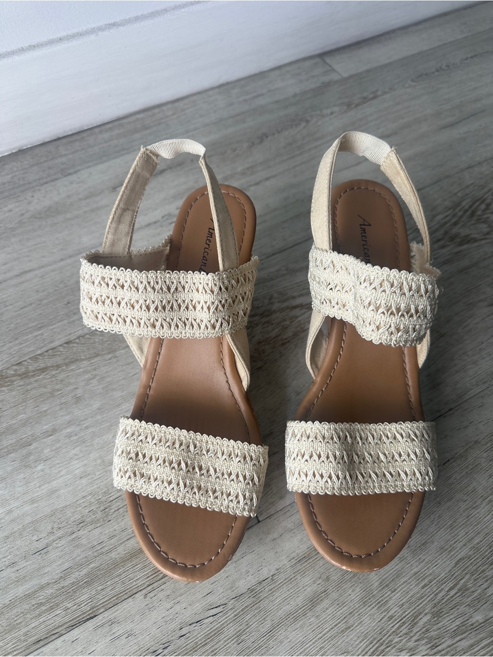 American Eagle Cream Crochet Strappy Wedge Sandals Size 10